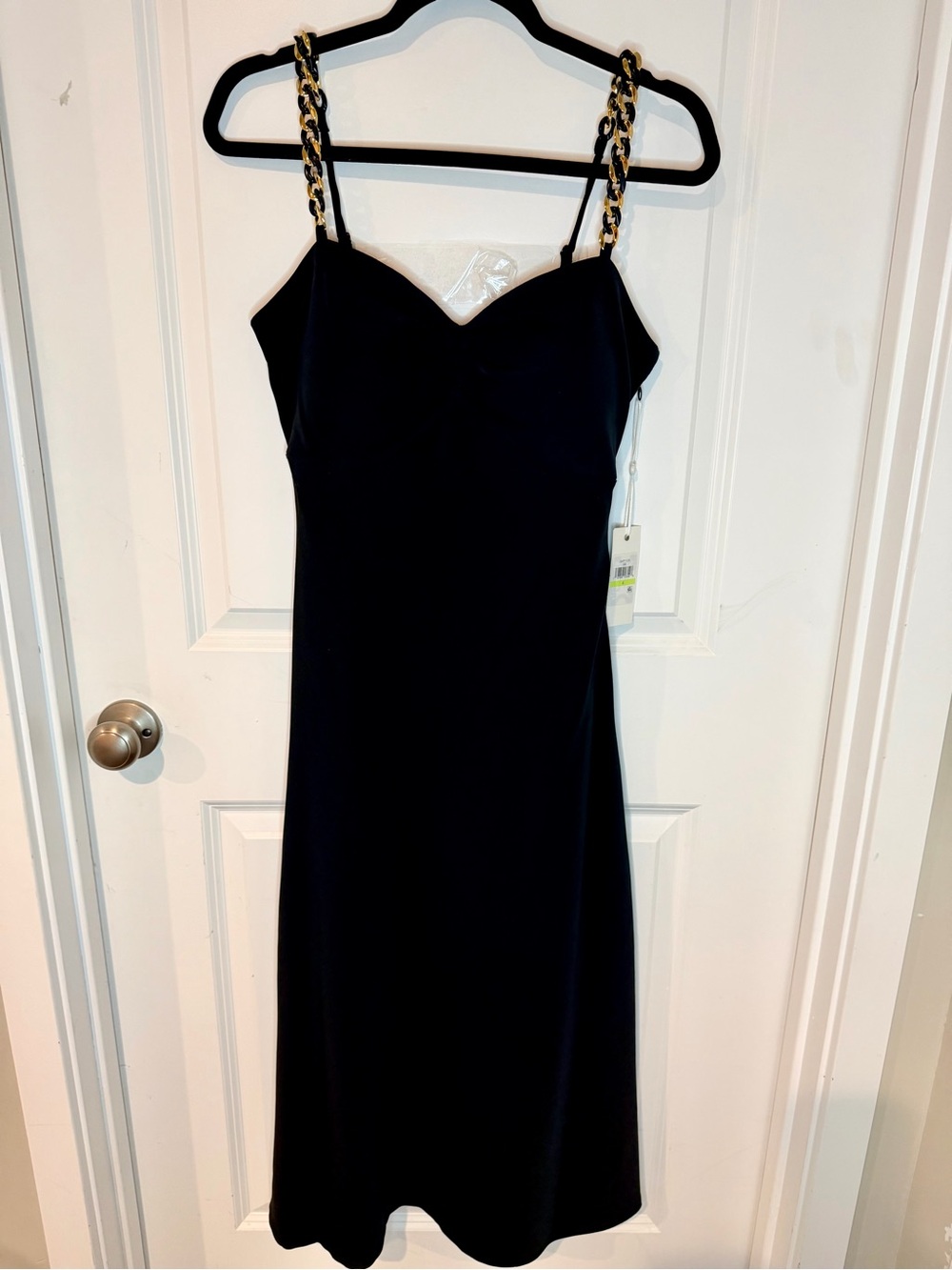 Siena Black lined Slip Dress with Gold Chain Straps and side zip